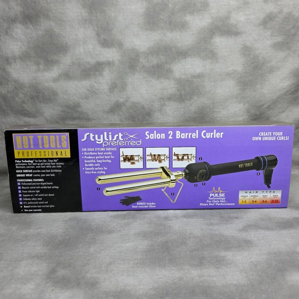 Hot Tools Professional Salon 2 Barrel Curler 24k Gold Model # HTG1855 NEW